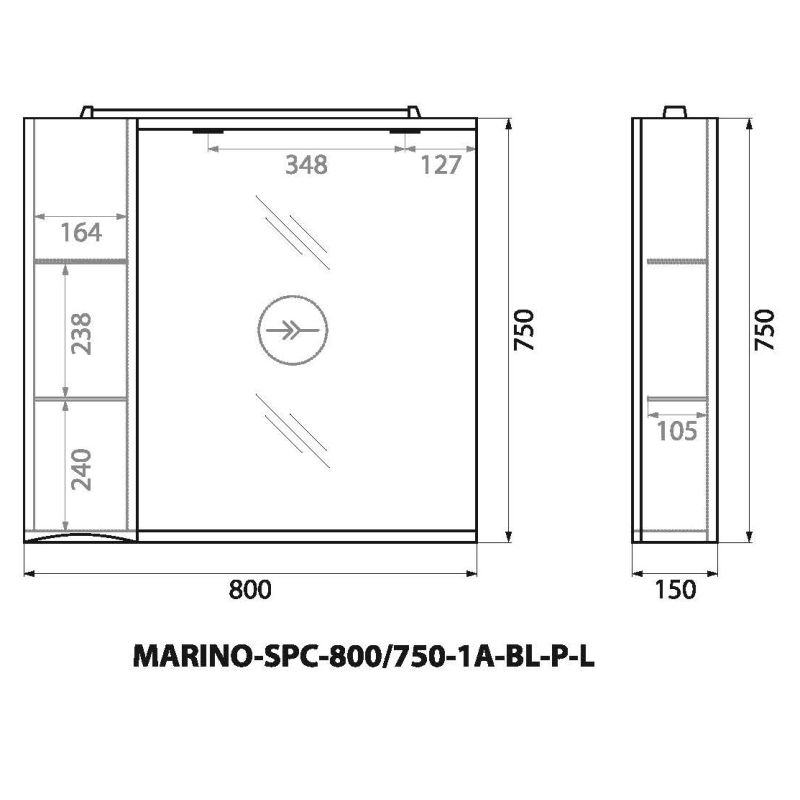 Зеркальный шкаф BelBagno MARINO-SPC-800/750-1A-BL-P-L