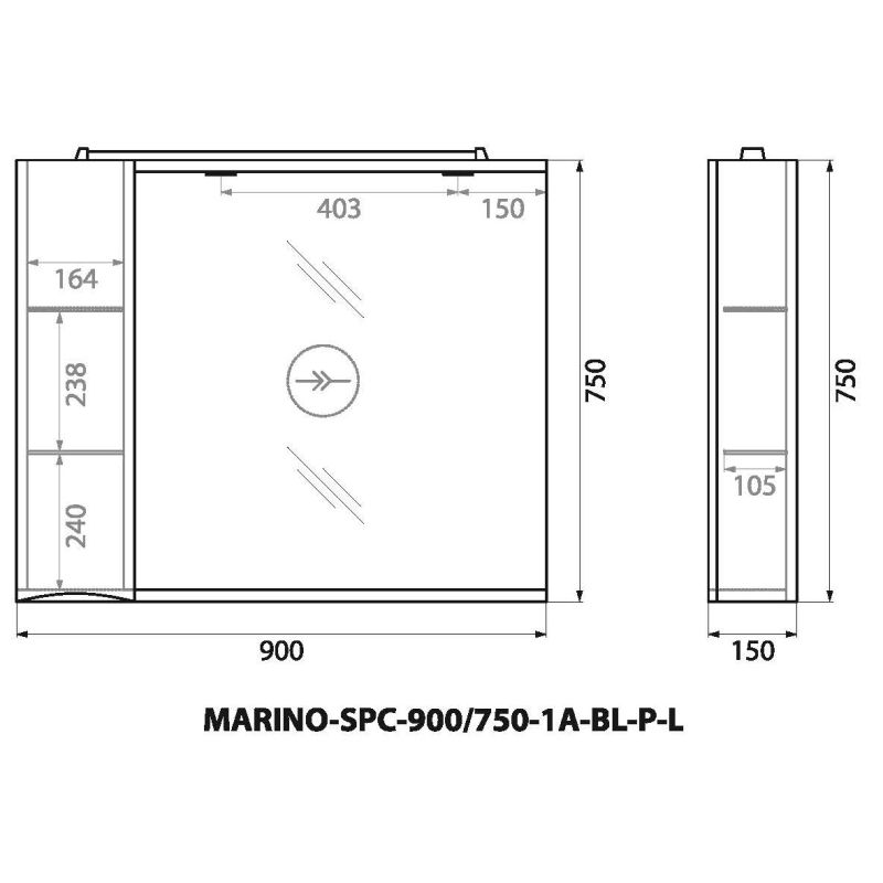 Зеркальный шкаф BelBagno MARINO-SPC-900/750-1A-B