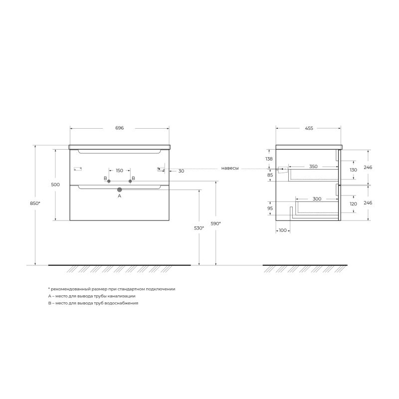 База под раковину подвесная BelBagno ETNA-700-2C-SO-BO-P Bianco Opaco