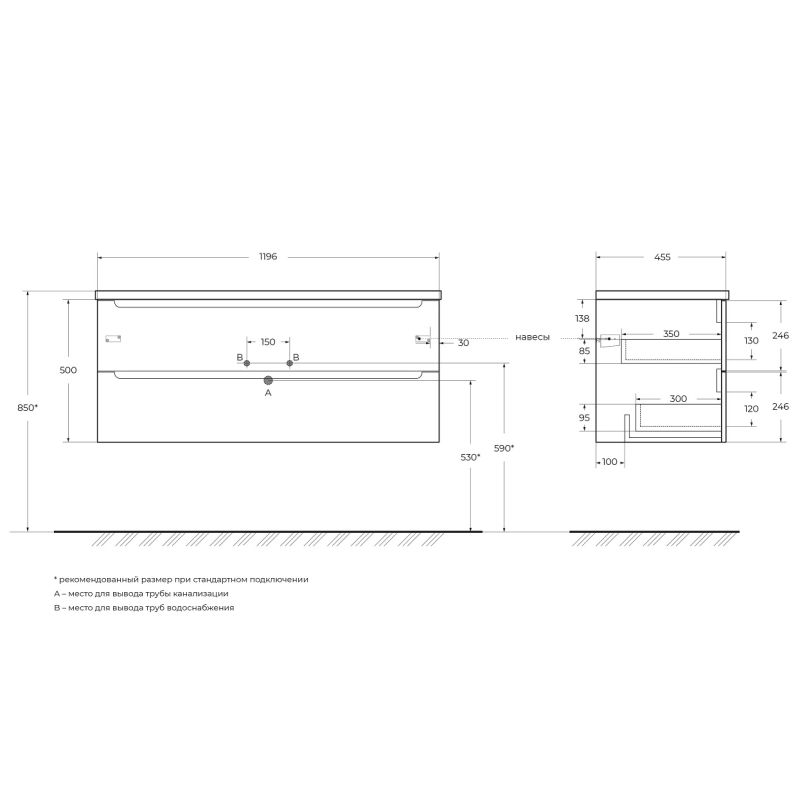 База под раковину подвесная BelBagno ETNA-1200-2C-SO-RN-P Rovere Nature