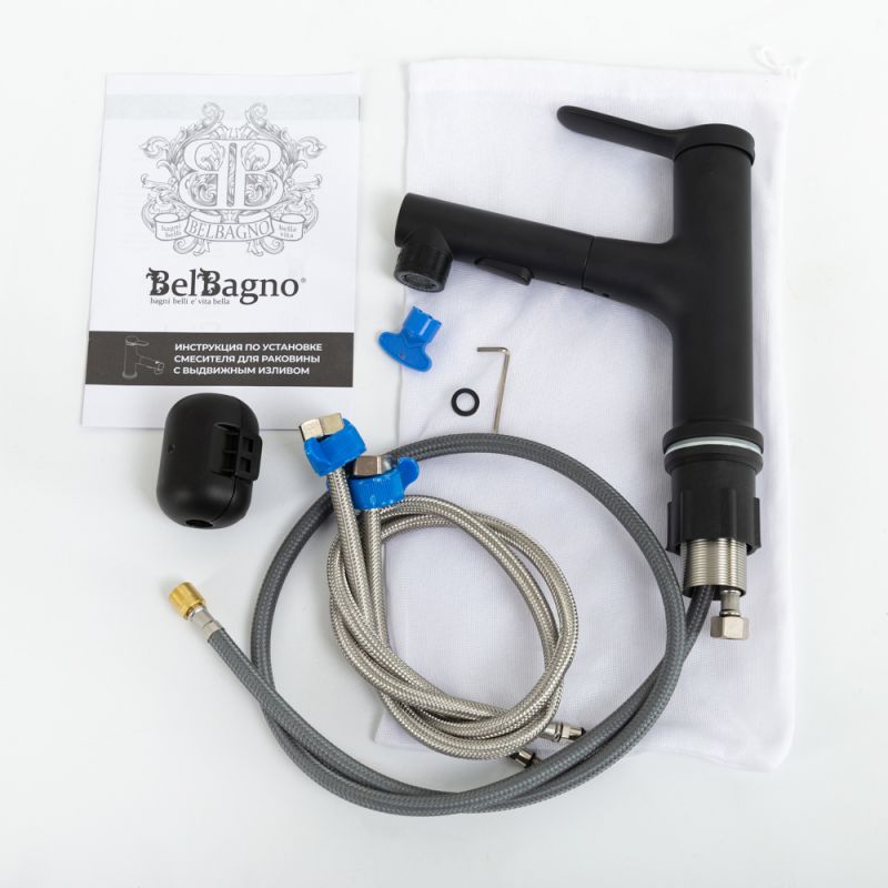 Смеситель для раковины с выдвижным изливом BelBagno BB-LVMD-NERO-W0