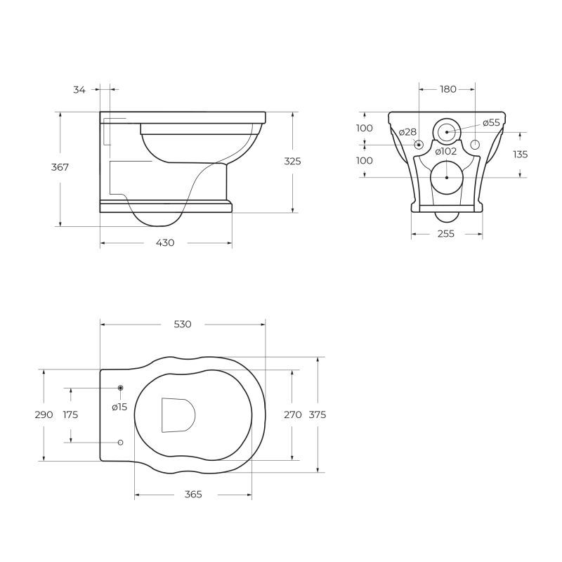 Чаша подвесного унитаза BelBagno BOHEME BB115CH