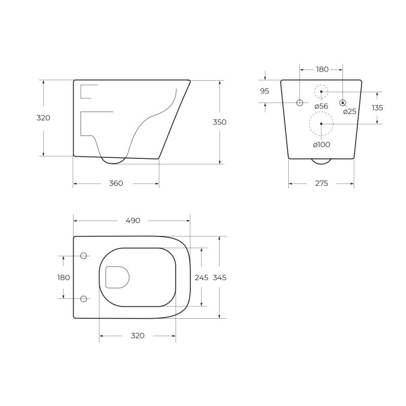 Чаша подвесного безободкового унитаза Belbagno со смывом TORNADO BelBagno ARDENTE-R BB520CH-TOR