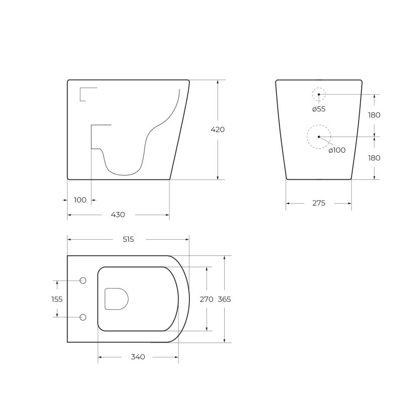 Чаша приставного унитаза BelBagno ALBANO BB120CBR