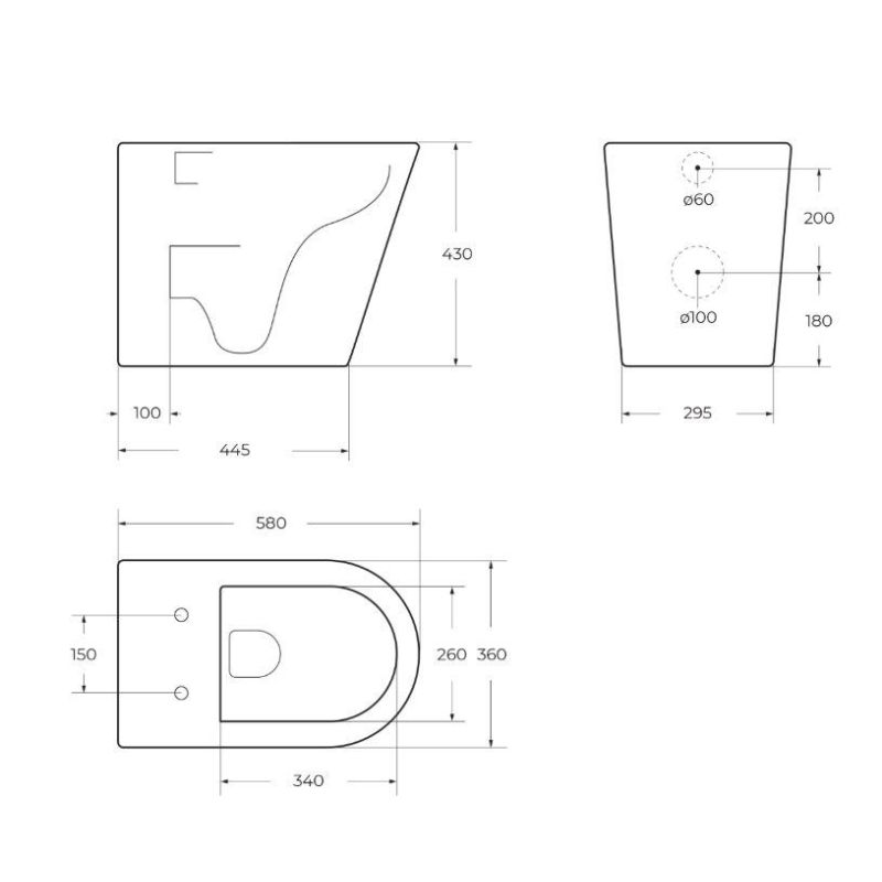 Чаша приставного унитаза BelBagno FLAY-R BB1003CBR