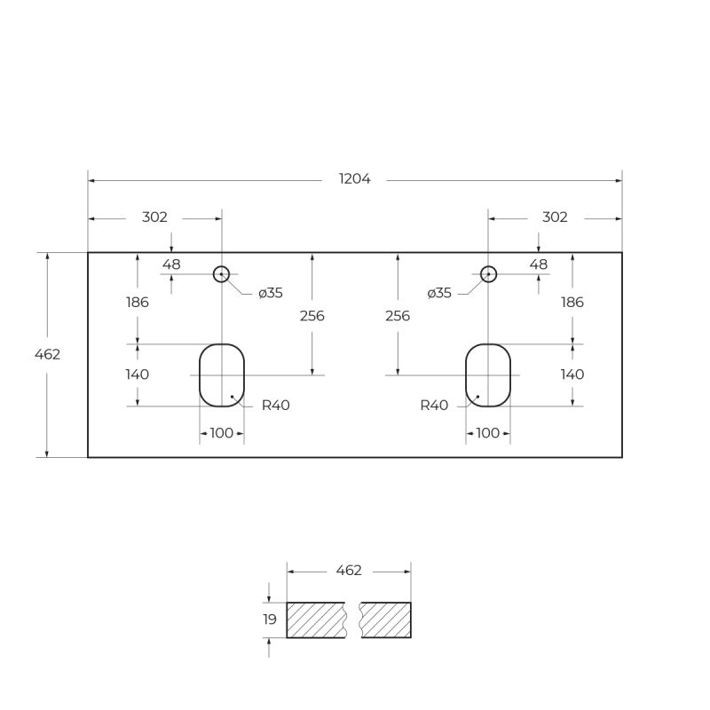 Столешница из МДФ с двумя отверстиями под раковину и с двумя отверстиями под смеситель BelBagno EK-120-2-BL Белый