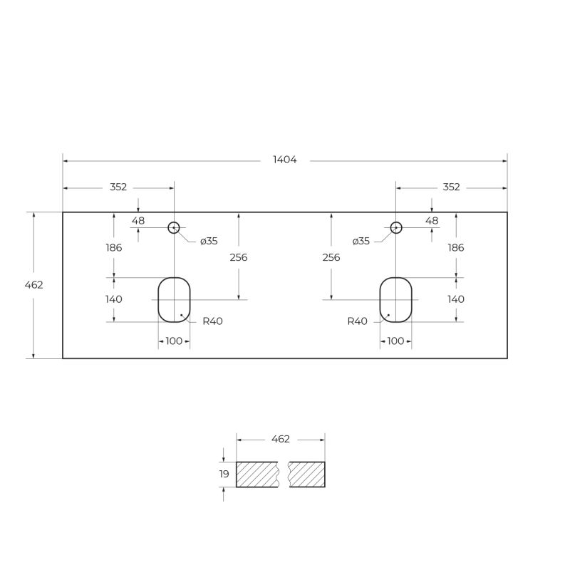 Столешница из МДФ с двумя отверстиями под раковину и с двумя отверстиями под смеситель BelBagno EK-140-2-BO Белый