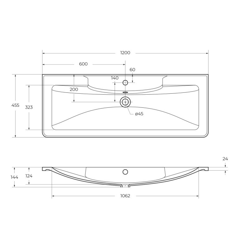Раковина из искусственного камня BelBagno BB1200/455-LV-ART-ALR-NERO, чёрная матовая