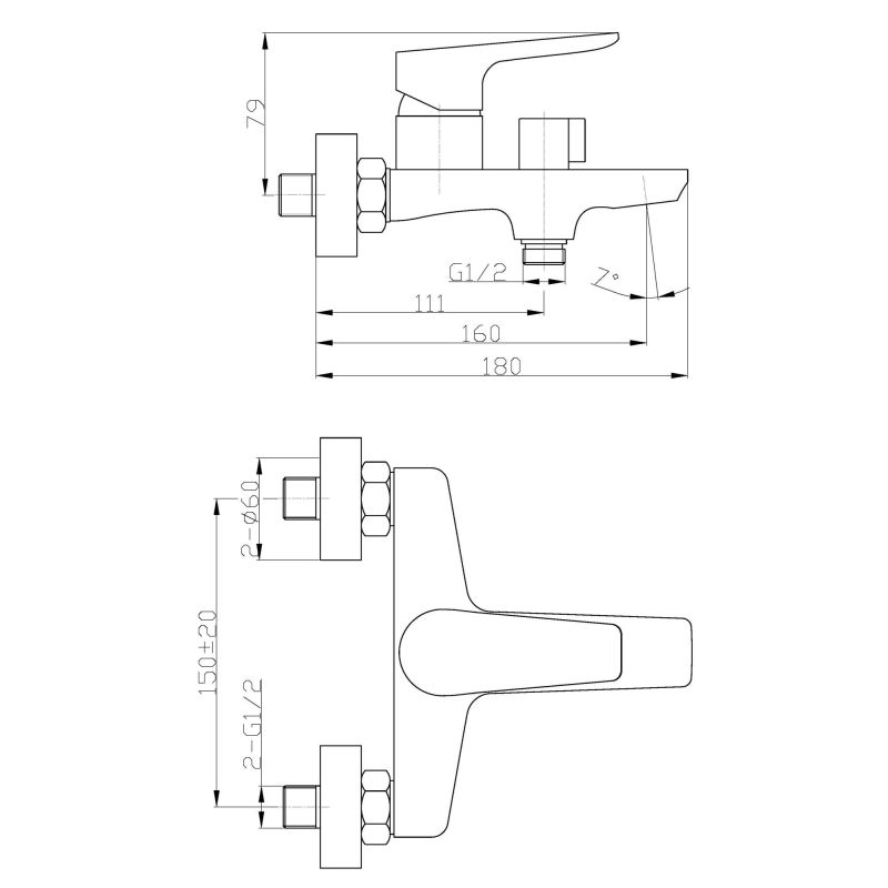 Смеситель для ванны и душа BelBagno ANCONA ANCONA-VAS-CRM