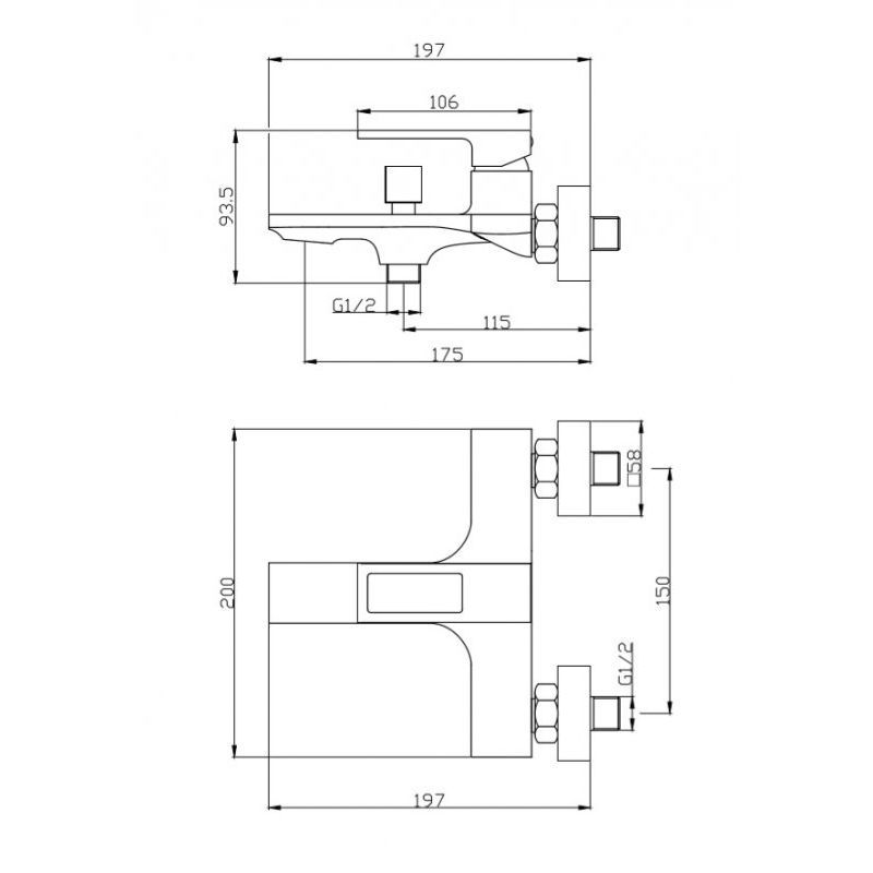 Смеситель для ванны и душа BelBagno LUCE LUC-VAS-CRM