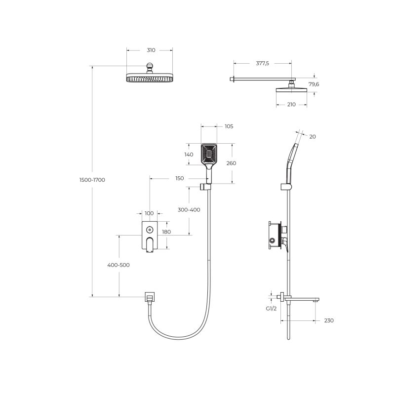 Душевой комплект встраиваемый с изливом BelBagno DUE-VDSET-CRM
