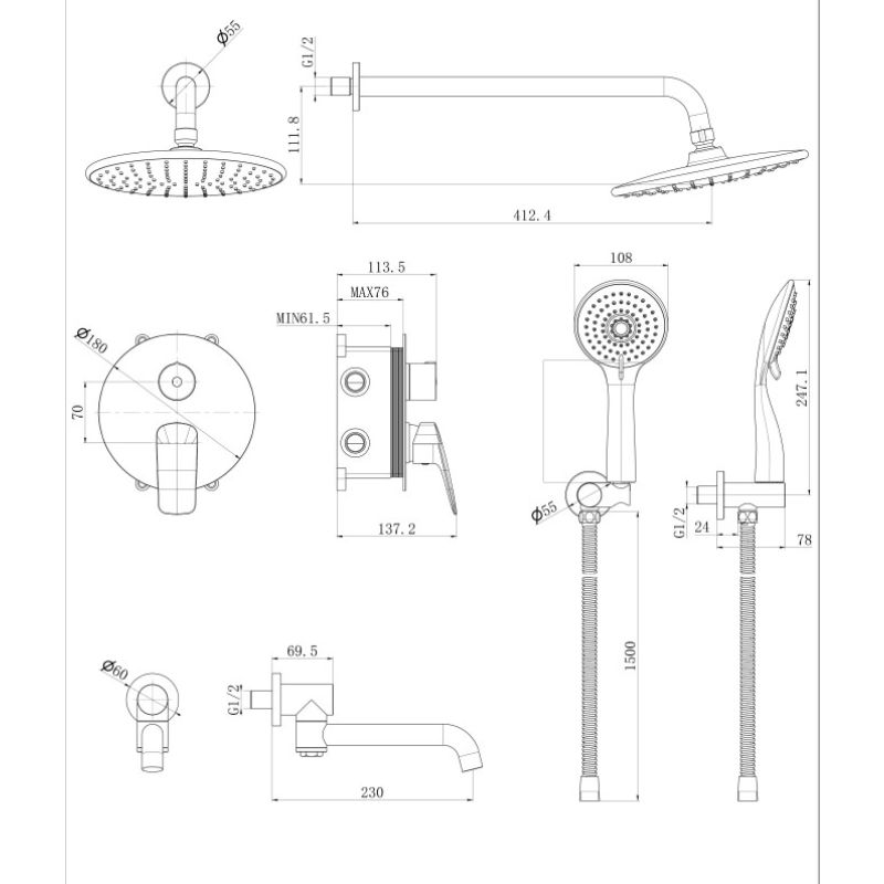 Душевой комплект встраиваемый с изливом BelBagno MARINO-VDSET-CRM