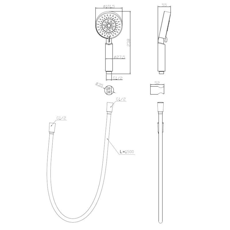 Ручной душ со шлангом и держателем BelBagno BB-DFS-5-CRM