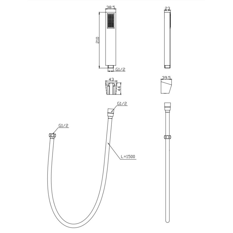Ручной душ со шлангом и держателем BelBagno LUCE LUC-DFS-NERO