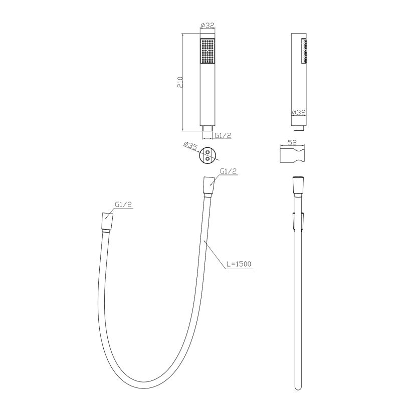 Ручной душ со шлангом и держателем BelBagno UNO UNO-DFS-CRM