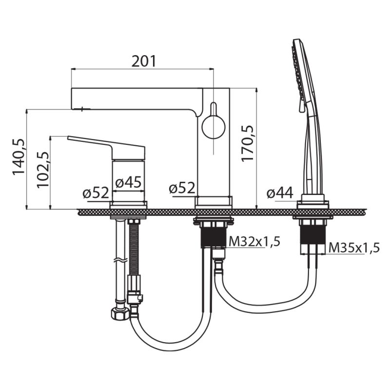 Смеситель на борт ванны BelBagno DELTA DEL-BVD3-NERO