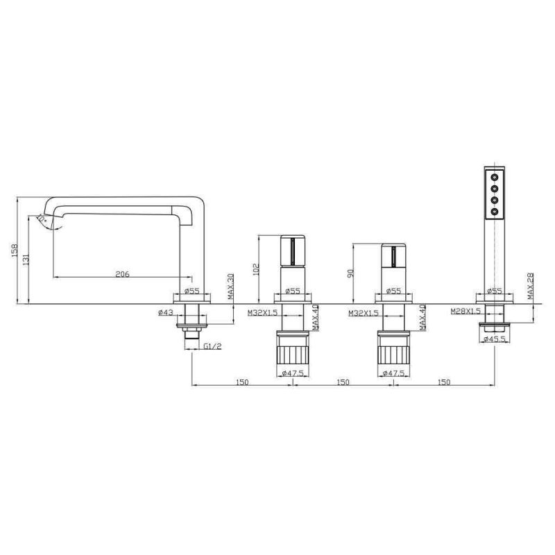 Смеситель на борт ванны BelBagno UNO UNO-BVD4-CRM
