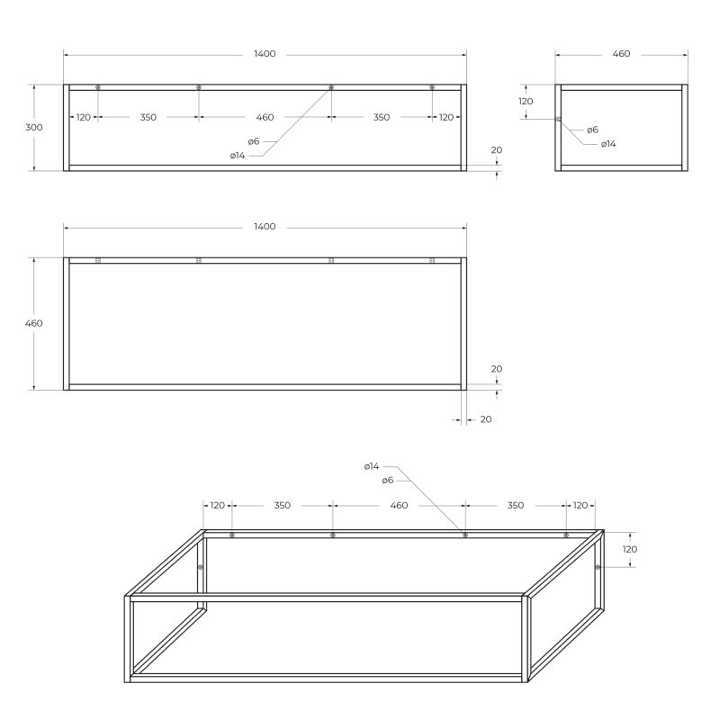 Консоль металлическая под накладные раковины BelBagno EK-140-ST
