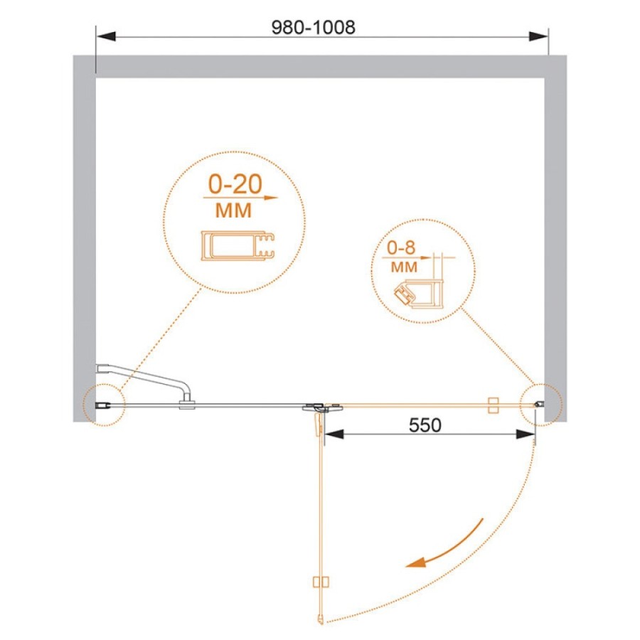 Душевая дверь Cezares Bergamo 100 см, стекло прозрачное, профиль хром, BERGAMO-W-B-12-100-C-Cr-R