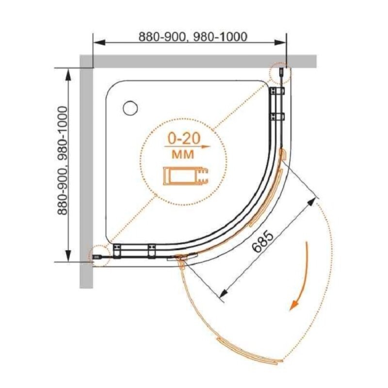 Душевой уголок Cezares BERGAMO-W-R-1-100-ARCO-C-Cr-R-IV, 100 x 100 см, стекло прозрачное, профиль хром