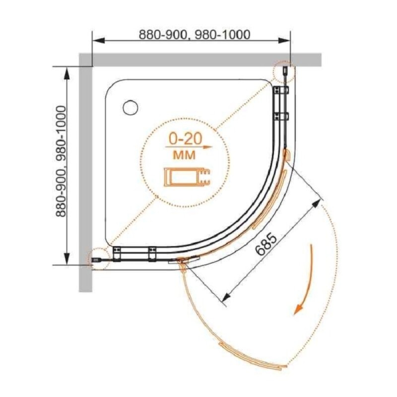 Душевой уголок Cezares BERGAMO-W-R-1-90-ARCO-C-Cr-L-IV, 90 х 90 см, стекло прозрачное, профиль хром