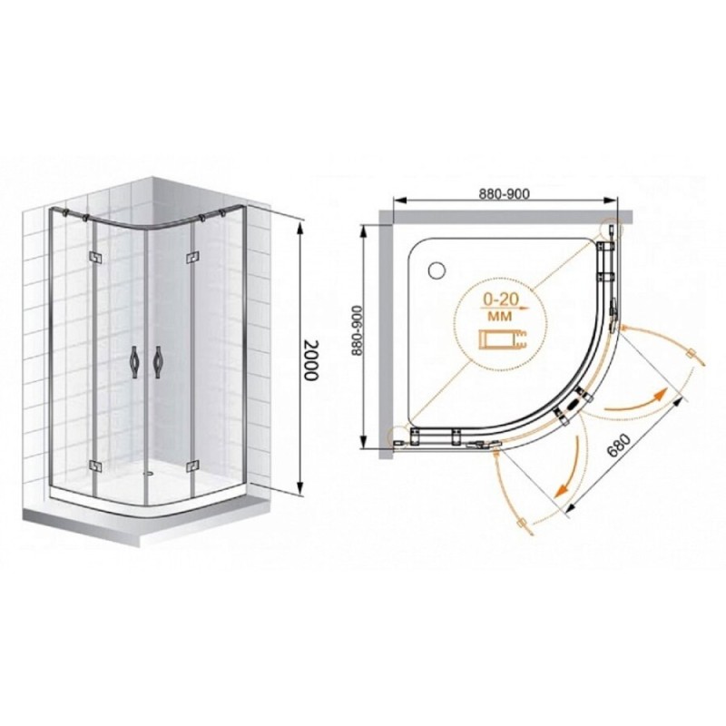 Душевой уголок Cezares Bergamo-W-R-2-90-ARCO-C-Cr-IV, 90 x 90 см, стекло прозрачное, профиль хром