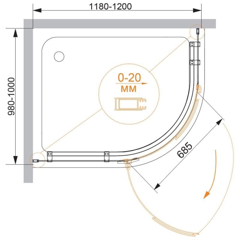 Душевой уголок Cezares BERGAMO-W-RH-1-120/100-ARCO-C-Cr-L-IV 120 х 100 см, стекло прозрачное, профиль хром