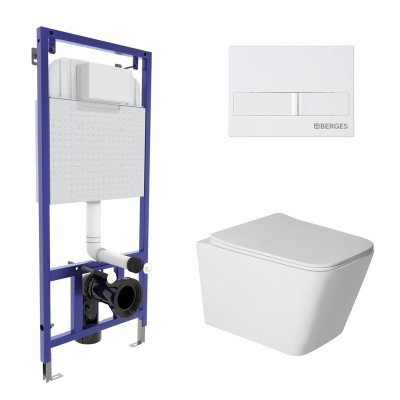 Комплект BERGES: инсталляция NOVUM кнопка L1 белая, ...