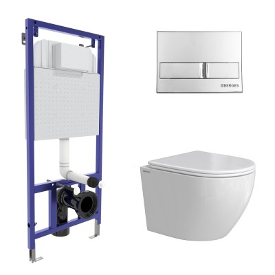 Комплект BERGES: инсталляция NOVUM кнопка L3 хром гл...