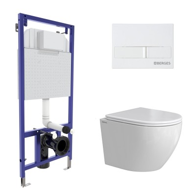 Комплект BERGES: инсталляция NOVUM кнопка L1 белая, ...