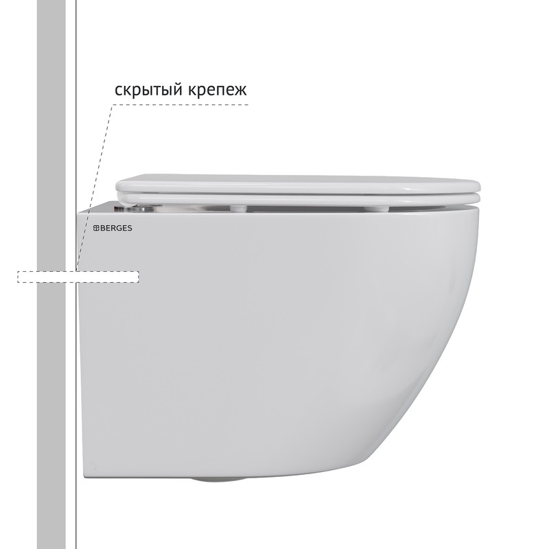 Комплект BERGES: инсталляция NOVUM кнопка L5 Soft Touch черная, унитаз OKUS Rimless 49 см, сиденье дюропласт микролифт, быстросъём