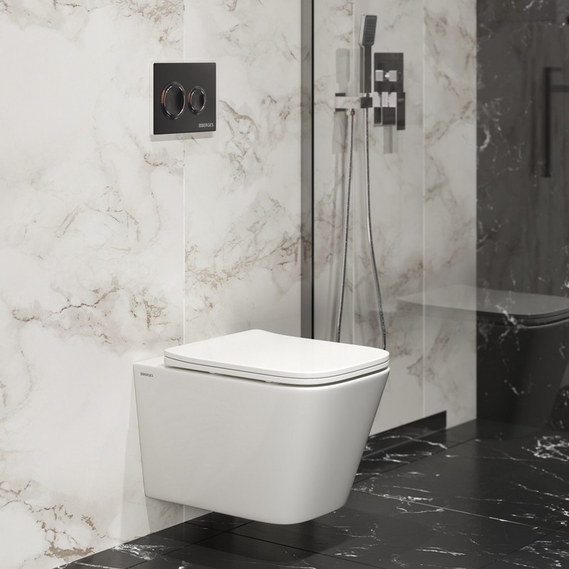 Унитаз BERGES подвесной FLOE S Rimless 51 см, сиденье дюропласт Floe S Slim SO, микролифт, быстросъём