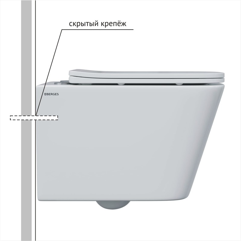 Комплект BERGES: инсталляция АТОМ 410 кнопка Atom Line матовый хром, унитаз FLOE S Rimless 51 см, сидение дюропласт Floe S Slim SO, микролифт, быстросъём