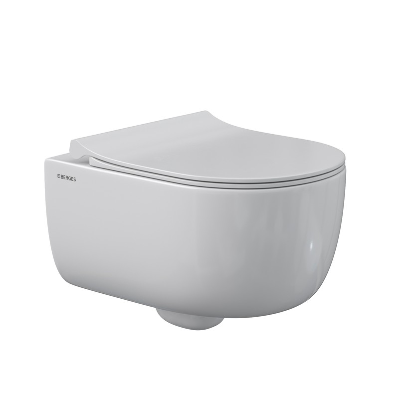 Комплект BERGES для монтажа  подвесного унитаза: инсталляция NOVUM525, кнопка L5 Soft Touch черная, унитаз EGO Rimless 49см, сиденье дюропласт Toma SO, микролифт, быстросъем