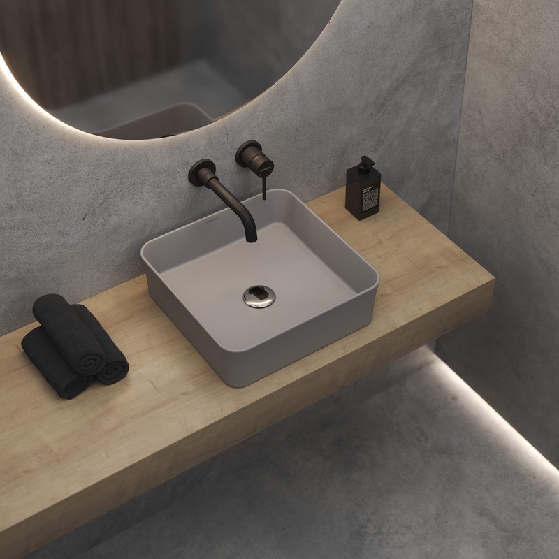 Раковина BERGES Mascon накладная, Ø 45 см, матовый серый, без отверстия под смеситель