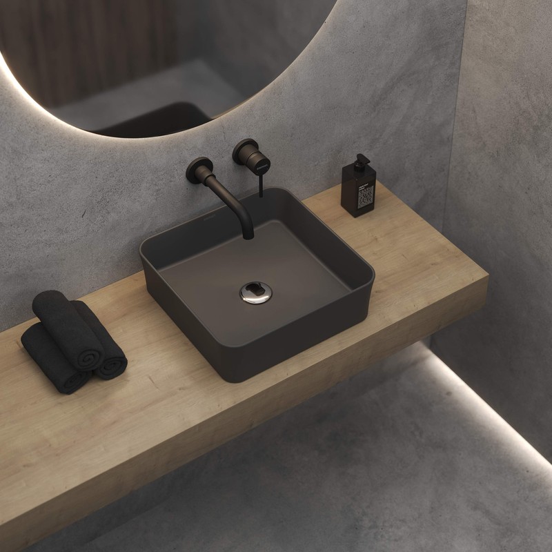 Раковина BERGES Mascon накладная, Ø 45 см, матовый антрацит, без отверстия под смеситель