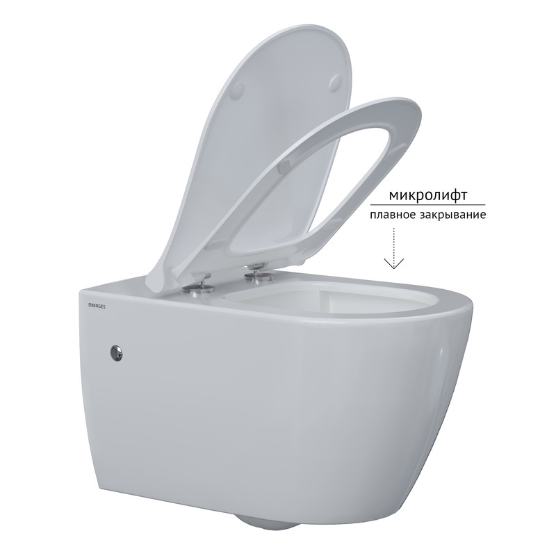 Комплект BERGES: инсталляция АТОМ 410 кнопка Atom Line белая, унитаз MASCON Rimless, сидение дюропласт микролифт, быстросъём