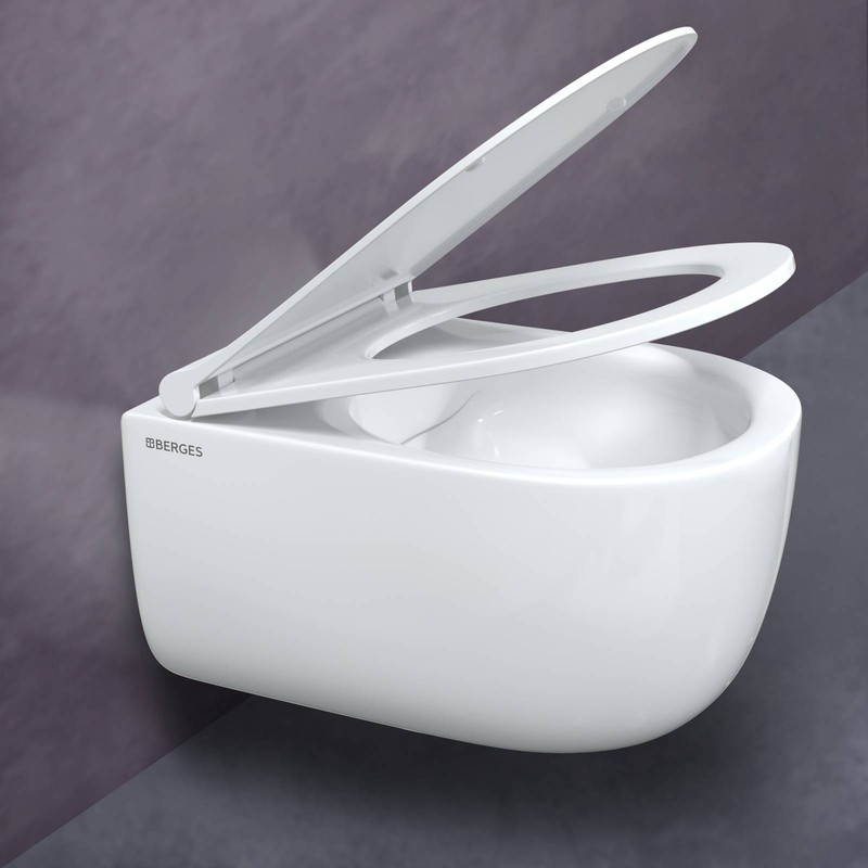 Унитаз BERGES подвесной EGO Real Rimless 49см, сиденье дюропласт Toma Slim SO, микролифт, быстросъем
