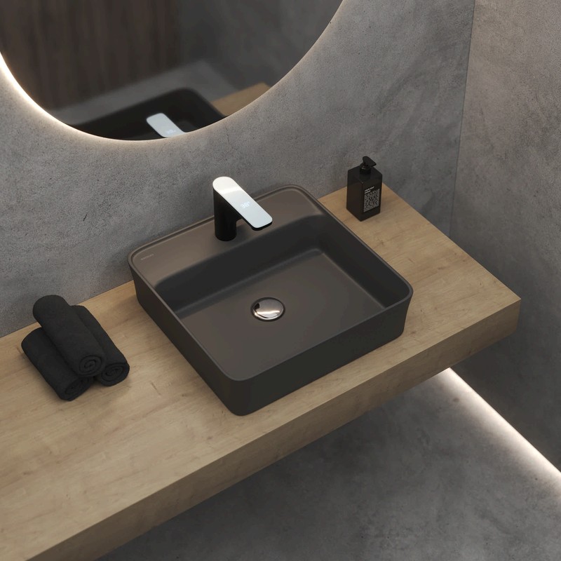 Раковина BERGES Ego SL накладная, 38x38 см, матовый антрацит