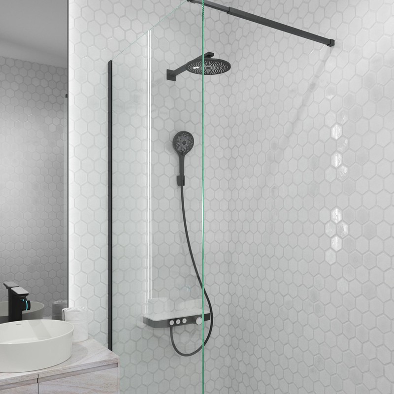 Душевой комплект BERGES MORANS с изливом и термостатом, черный матовый