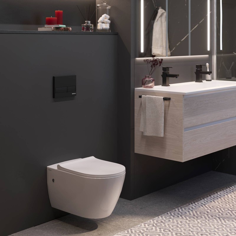 Унитаз BERGES подвесной MASCON  Rimless 57 см, сиденье дюропласт Toma Slim SO, микролифт, быстросъем