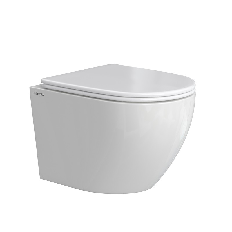 Комплект BERGES: инсталляция АТОМ 410 кнопка Atom Line черная Soft Touch, унитаз OKUS Rimless 49 см, сиденье дюропласт микролифт, быстросъём