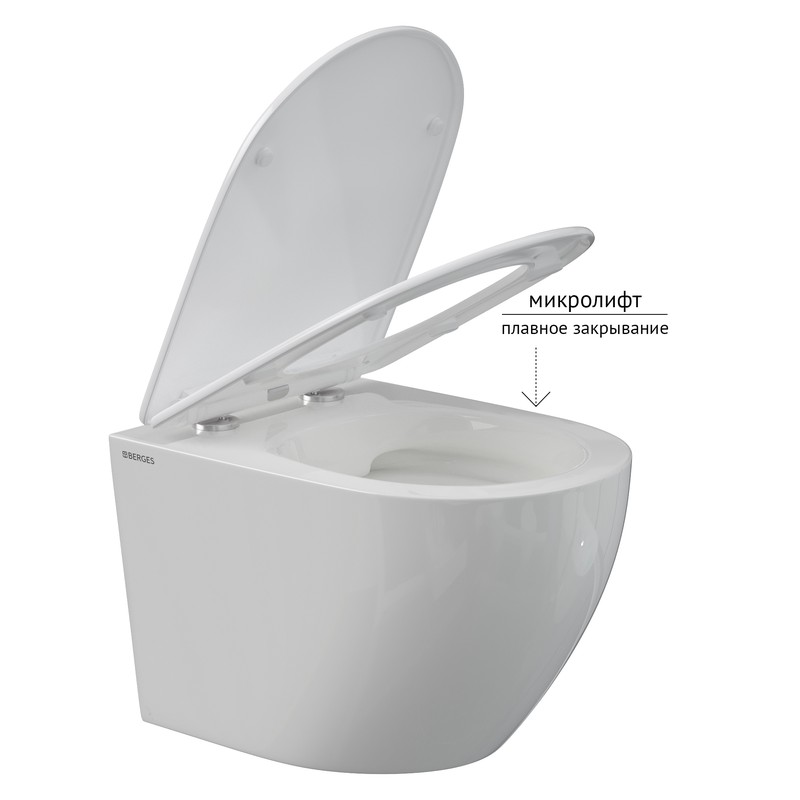 Унитаз подвесной BERGES OKUS Rimless 49 см, сиденье дюропласт, микролифт, быстросьем