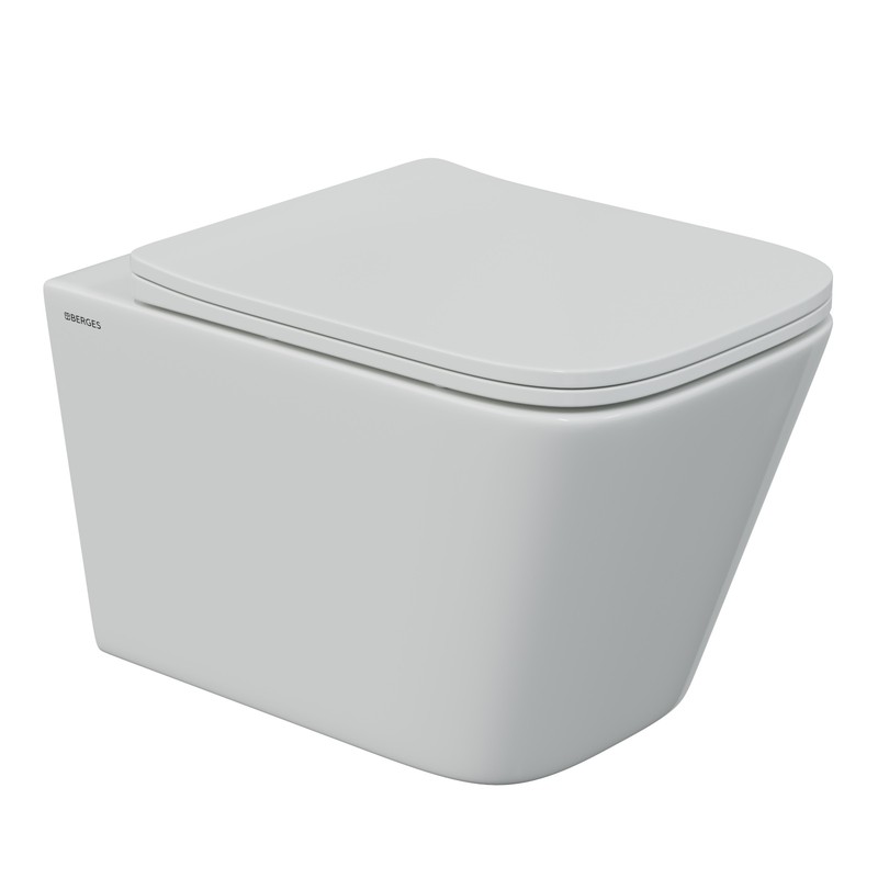 Комплект BERGES: инсталляция АТОМ 410 кнопка Atom белая, унитаз FLOE S Rimless 51 см, сидение дюропласт Floe S Slim SO, микролифт, быстросъём