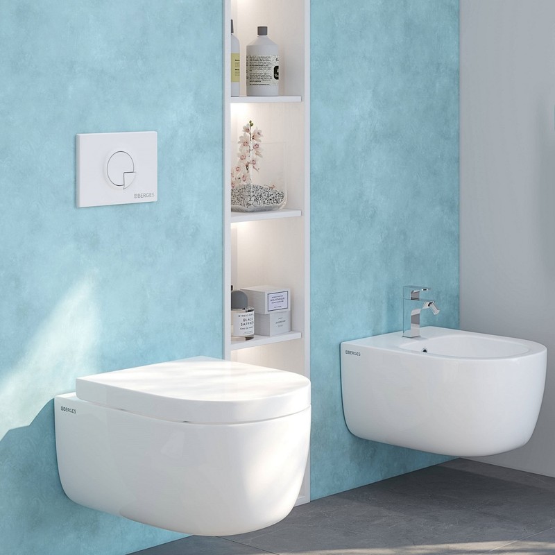 Инсталляция BERGES для скрытого монтажа унитаза NOVUM кнопка R4 Soft Touch белая