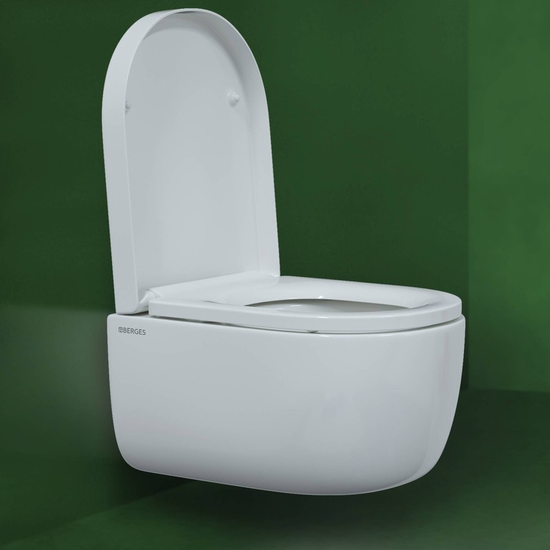 Унитаз BERGES подвесной EGO Rimless 49см, сиденье дюропласт Toma SO, микролифт, быстросъем