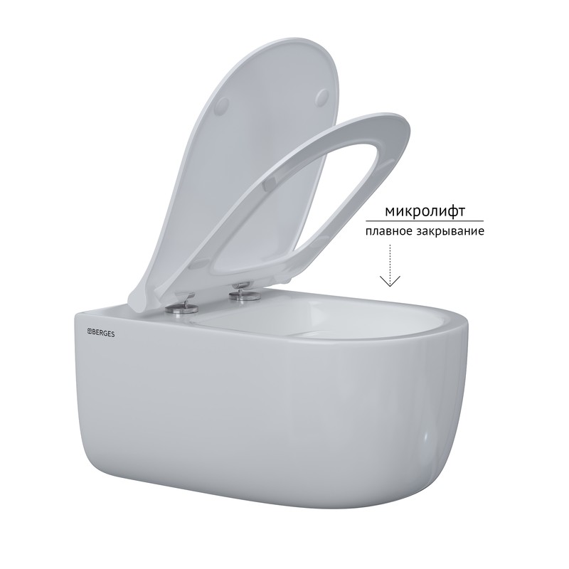 Комплект BERGES для монтажа  подвесного унитаза: инсталляция NOVUM525, кнопка L3 хром глянец, унитаз EGO XL Rimless, сиденье дюропласт Toma Slim SO, микролифт, быстросъем