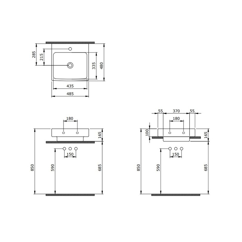 Раковина BERGES Ego встраиваемая снизу, 55х41 см, без отверстия под смеситель