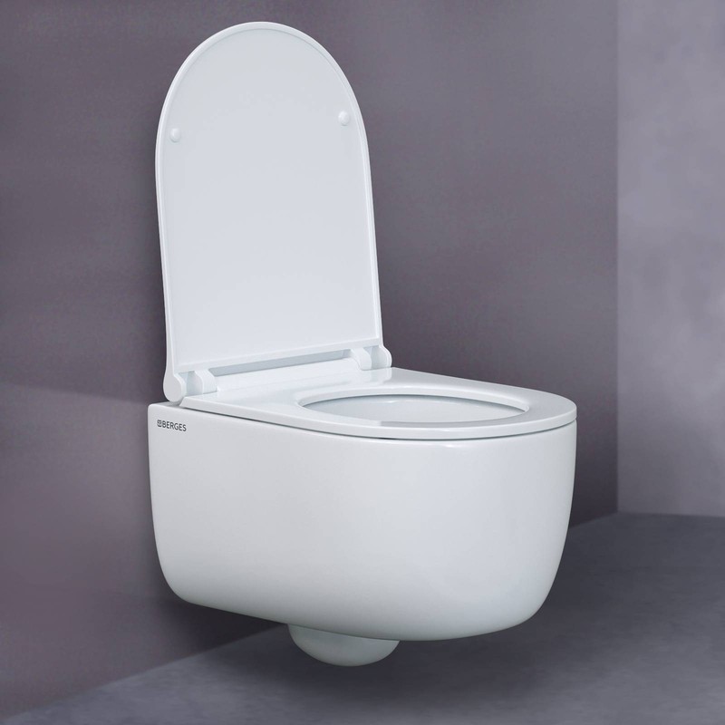 Унитаз BERGES подвесной EGO Real Rimless 49см, сиденье дюропласт Toma Slim SO, микролифт, быстросъем