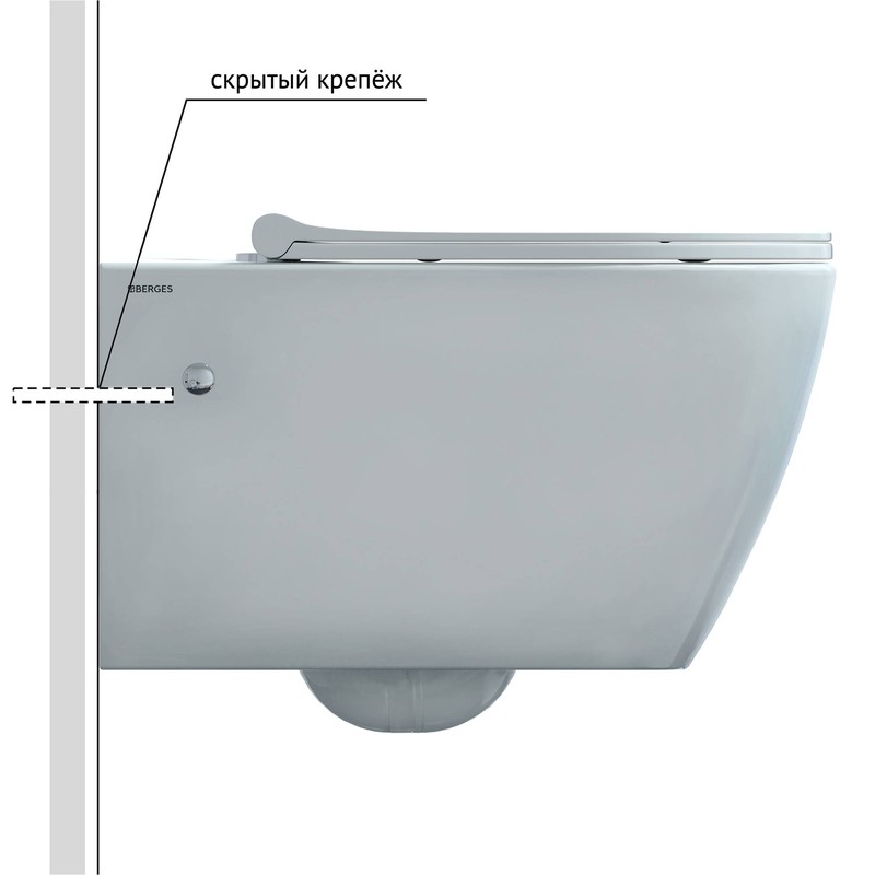 Унитаз BERGES подвесной MASCON  Rimless 57 см, сиденье дюропласт Toma Slim SO, микролифт, быстросъем